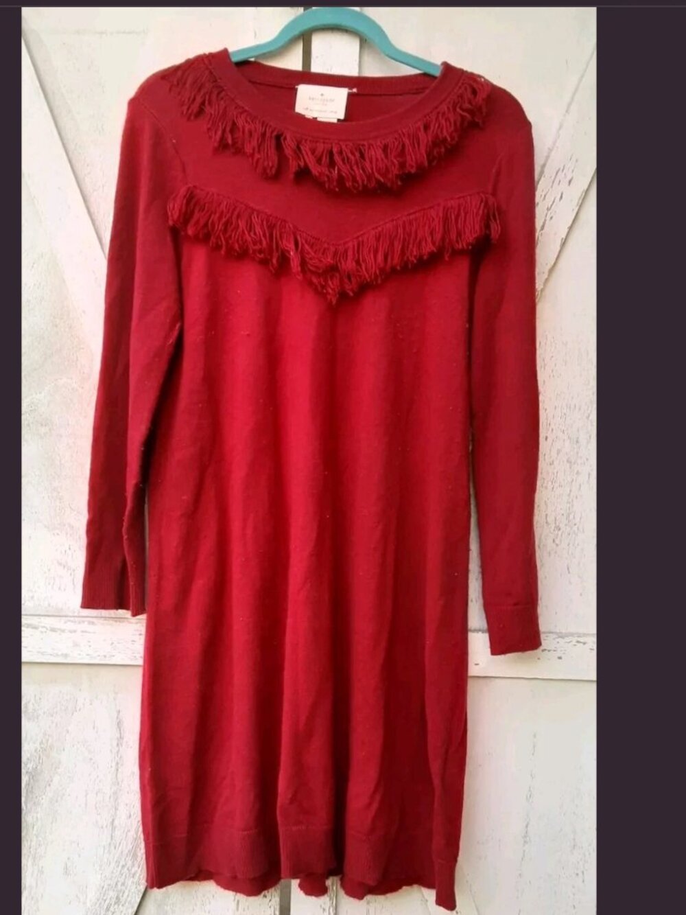 Kate Spade Crimson Fringe Sweater Wool Dress Size S - Picture 3 of 6